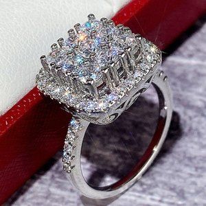 💥925 Silver Plated Luxury 5A Micro Pave Setting CZ Ring, MARR9395